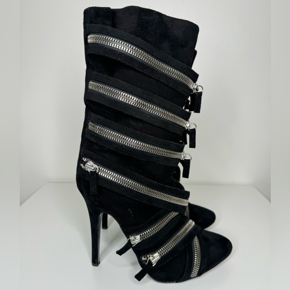 GIUSEPPE ZANOTTI X BALMAIN Suede Zippered High-Heeled Boots - Picture 2 of 6